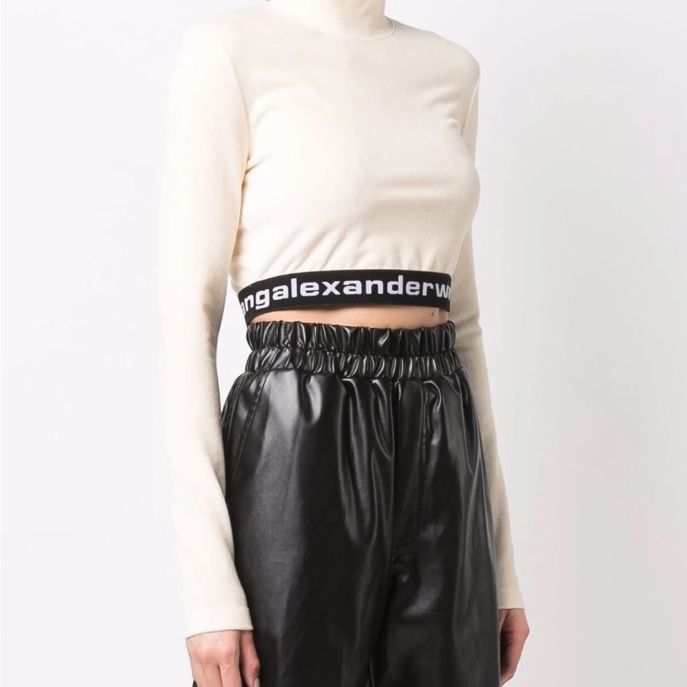 Alexander Wang Ivory Cropped Top with Logo Band
